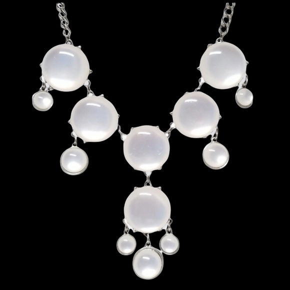 Jewelry - 22.5" Silver Tone Moonstone Lucite Statement Necklace